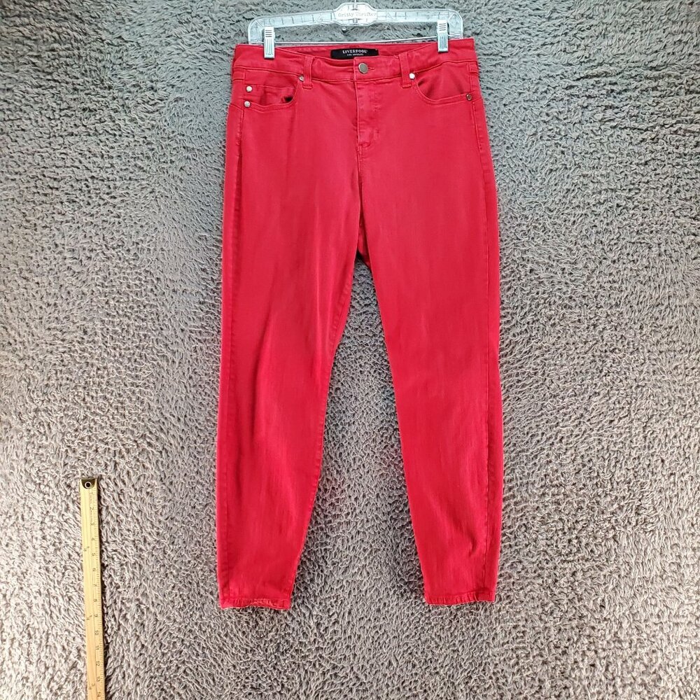 Liverpool Jeans Womens 10/30 Red Hugger Ankle Denim